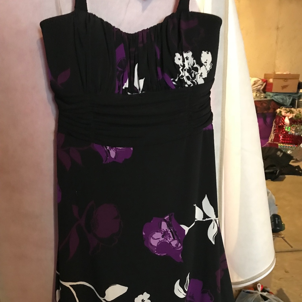 Little Black Dress with Purple and White Floral